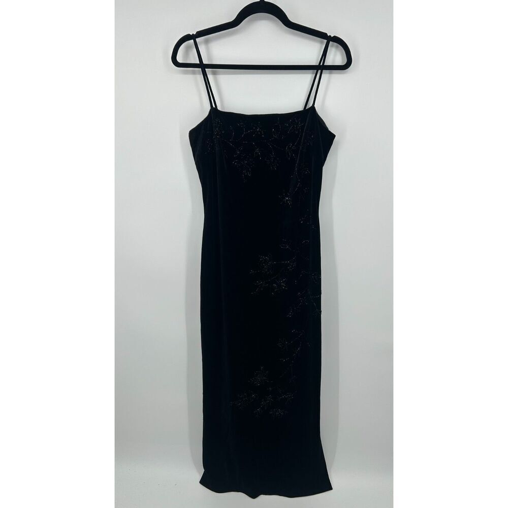 Vintage Y2K Delaru Flower Gown Maxi Dress Black Beaded 13/14 Whimsigoth Prom
